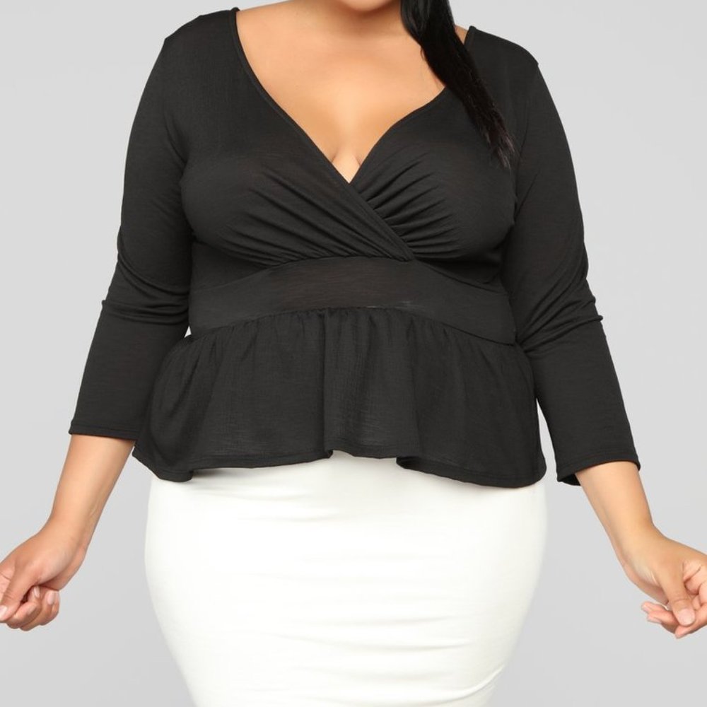 2XL peplum style deep bee black top